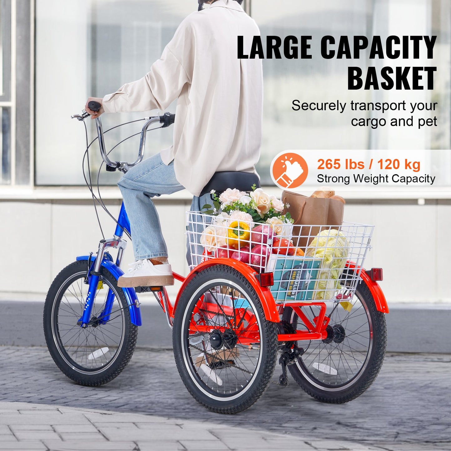 Folding Adult Tricycle, 20-Inch 7-Speed Adult Folding Trikes, Carbon Steel 3 Wheel Cruiser Bike with Large Basket & Adjustable Seat, Shopping Picnic Foldable Tricycles for Women, Men, Seniors