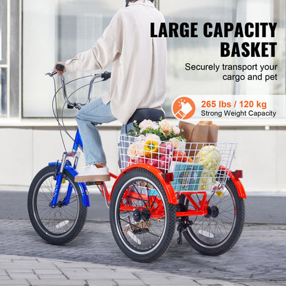 Folding Adult Tricycle, 20-Inch 7-Speed Adult Folding Trikes, Carbon Steel 3 Wheel Cruiser Bike with Large Basket & Adjustable Seat, Shopping Picnic Foldable Tricycles for Women, Men, Seniors
