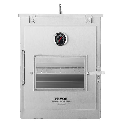 Foldable Camping Oven, Stainless Steel Portable Camping Stove, with 3 Tier Grill, Handle and Thermometer, Use with Wood Burning Fire, Propane Stoves, for Baking Bread, Pizza, Outdoor Cooking