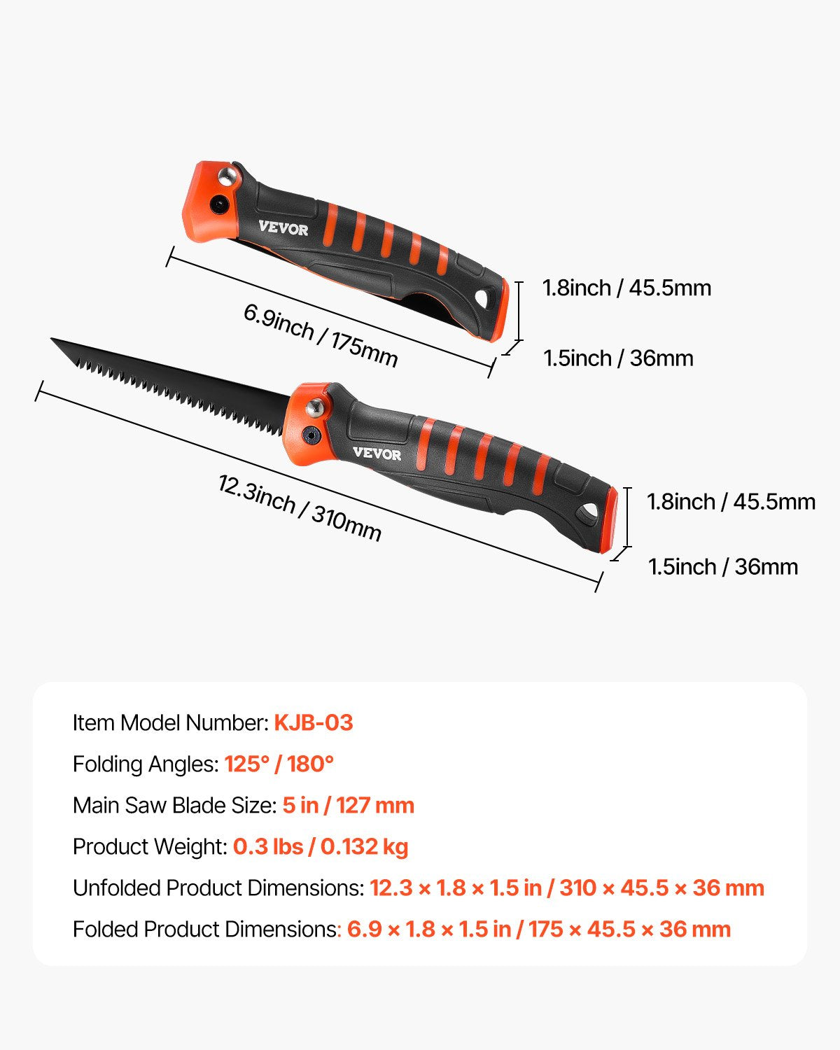Folding Jab Saw, 5 in Foldable Jab Saw with Soft Grip Handle, Folding Drywall Saw with Triple Ground Teeth and Sharp Tip, for Drywall, Wood, PVC Pipes, Cement Board, Thin Sheets, Wall Panels