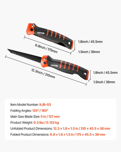 Folding Jab Saw, 5 in Foldable Jab Saw with Soft Grip Handle, Folding Drywall Saw with Triple Ground Teeth and Sharp Tip, for Drywall, Wood, PVC Pipes, Cement Board, Thin Sheets, Wall Panels