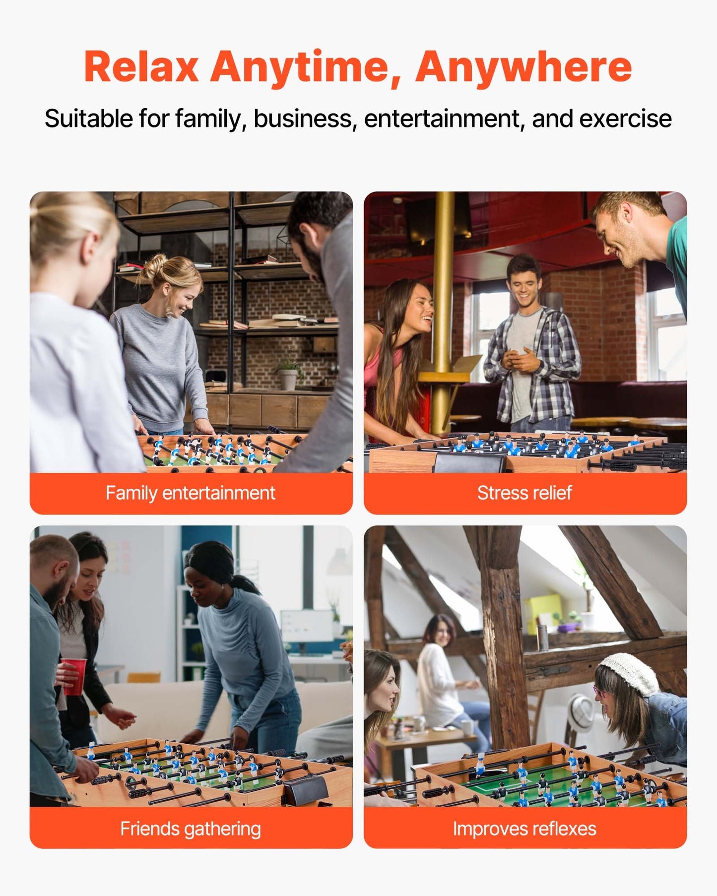 Folding Foosball Table, 42 inch Standard Size Table, Indoor Full Size Foosball Tables for Home, Family, and Game Room, Durable Soccer Set, Includes 2 Balls