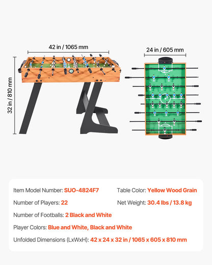 Folding Foosball Table, 42 inch Standard Size Table, Indoor Full Size Foosball Tables for Home, Family, and Game Room, Durable Soccer Set, Includes 2 Balls