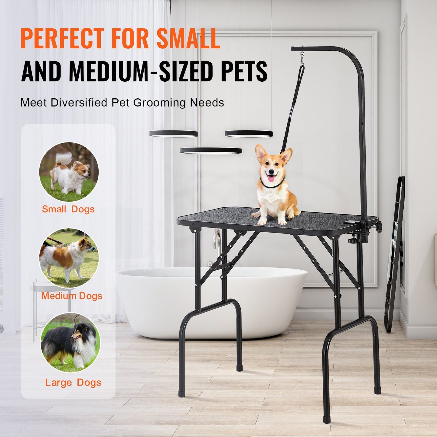 PET Grooming Table Arm with Clamp, 808 x 460 mm Dog Grooming Station, Foldable PET Grooming Stand for Medium and Small Dogs, Free No Sit Hanging Holder with Grooming Loop, Bearing 99.8 kg