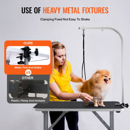 PET Grooming Table Arm with Clamp, 915 x 610 mm Dog Grooming Station, Foldable PET Grooming Stand for Medium and Small Dogs, Free No Sit Hunch Holder with Grooming Loop, Bearing 149.7 kg