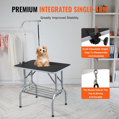 PET Grooming Table Arm with Clamp, 915 x 610 mm Dog Grooming Station, Foldable PET Grooming Stand for Medium and Small Dogs, Free No Sit Hunch Holder with Grooming Loop, Bearing 149.7 kg