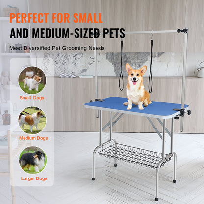 Pet Grooming Table Two Arms with Clamp, 915 x 610 mm Dog Grooming Station, Foldable Pet Grooming Stand for Medium and Small Dogs, Free Two No Sit Hanging Holders with Grooming Loop, Bearing 150 kg