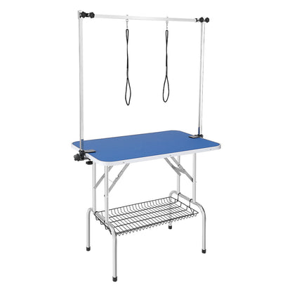Pet Grooming Table Two Arms with Clamp, 915 x 610 mm Dog Grooming Station, Foldable Pet Grooming Stand for Medium and Small Dogs, Free Two No Sit Hanging Holders with Grooming Loop, Bearing 150 kg