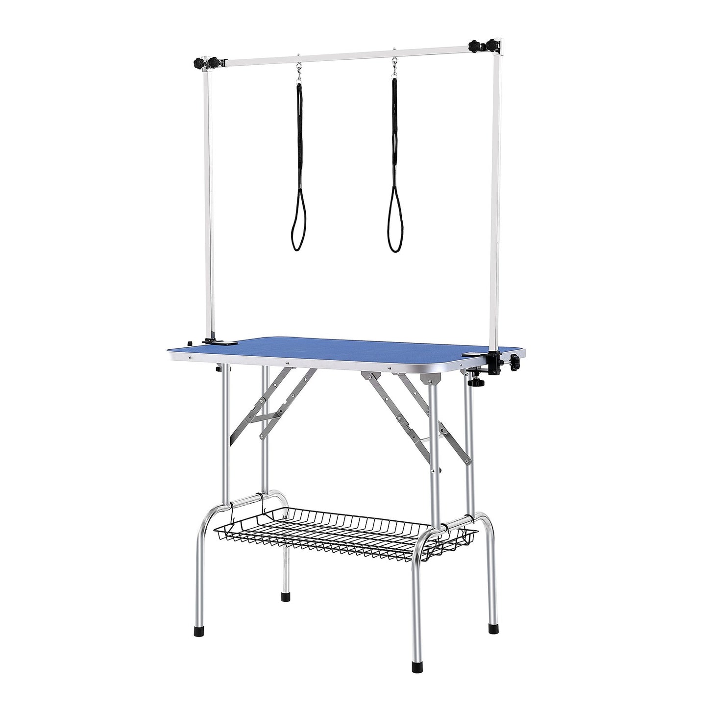 Pet Grooming Table Two Arms with Clamp, 915 x 610 mm Dog Grooming Station, Foldable Pet Grooming Stand for Medium and Small Dogs, Free Two No Sit Hanging Holders with Grooming Loop, Bearing 150 kg