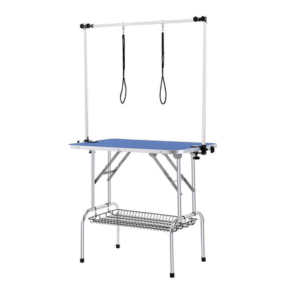 Pet Grooming Table Two Arms with Clamp, 915 x 610 mm Dog Grooming Station, Foldable Pet Grooming Stand for Medium and Small Dogs, Free Two No Sit Hanging Holders with Grooming Loop, Bearing 150 kg