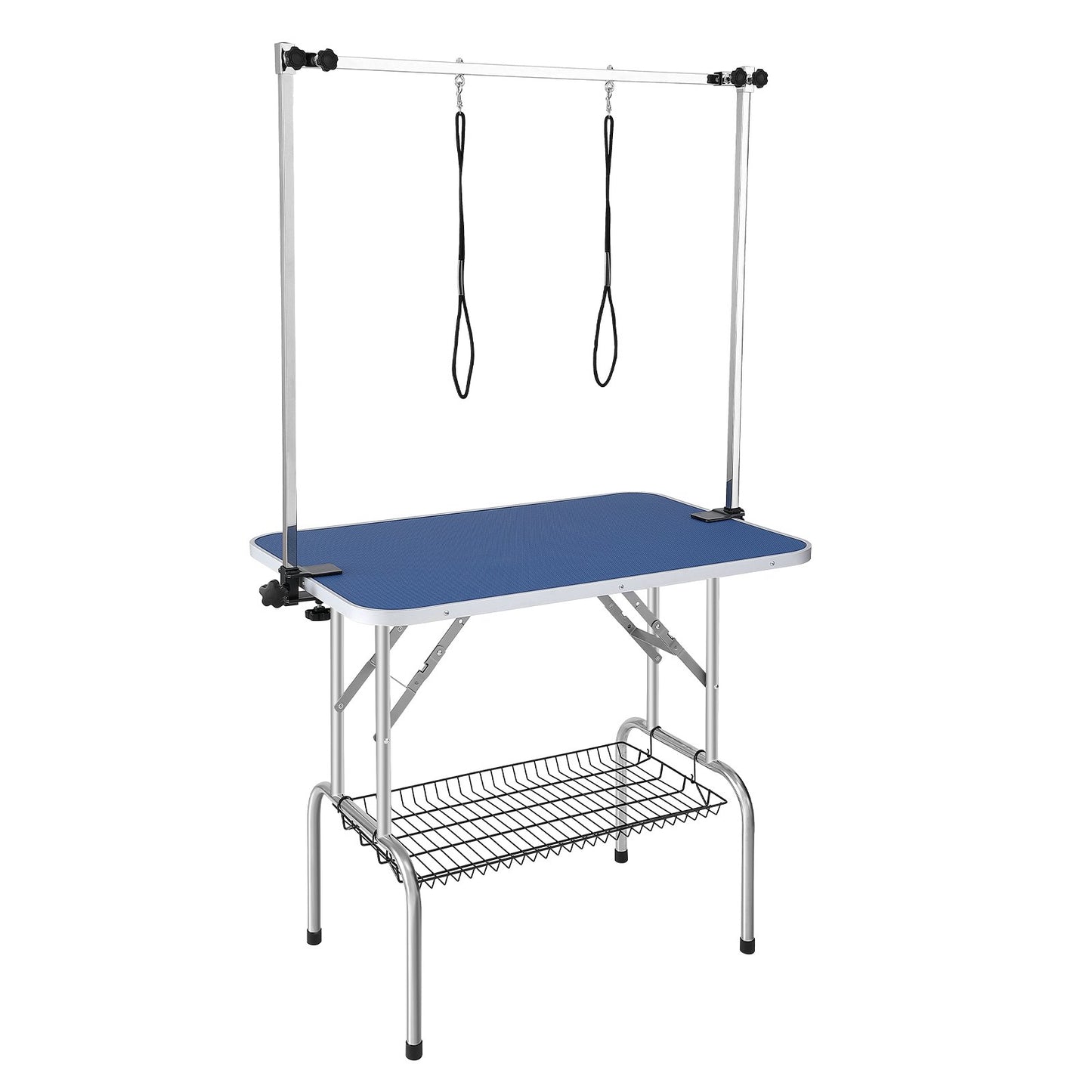 Pet Grooming Table Two Arms with Clamp, 915 x 610 mm Dog Grooming Station, Foldable Pet Grooming Stand for Medium and Small Dogs, Free Two No Sit Hanging Holders with Grooming Loop, Bearing 150 kg