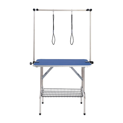 Pet Grooming Table Two Arms with Clamp, 915 x 610 mm Dog Grooming Station, Foldable Pet Grooming Stand for Medium and Small Dogs, Free Two No Sit Hanging Holders with Grooming Loop, Bearing 150 kg