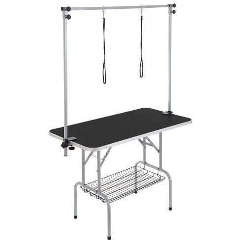 Pet Grooming Table Two Arms with Clamp, 46'' Dog Grooming Station, Foldable Pets Grooming Stand for Medium and Small Dogs, Free No Sit Haunch Holder with Grooming Loop, Bearing 330lbs