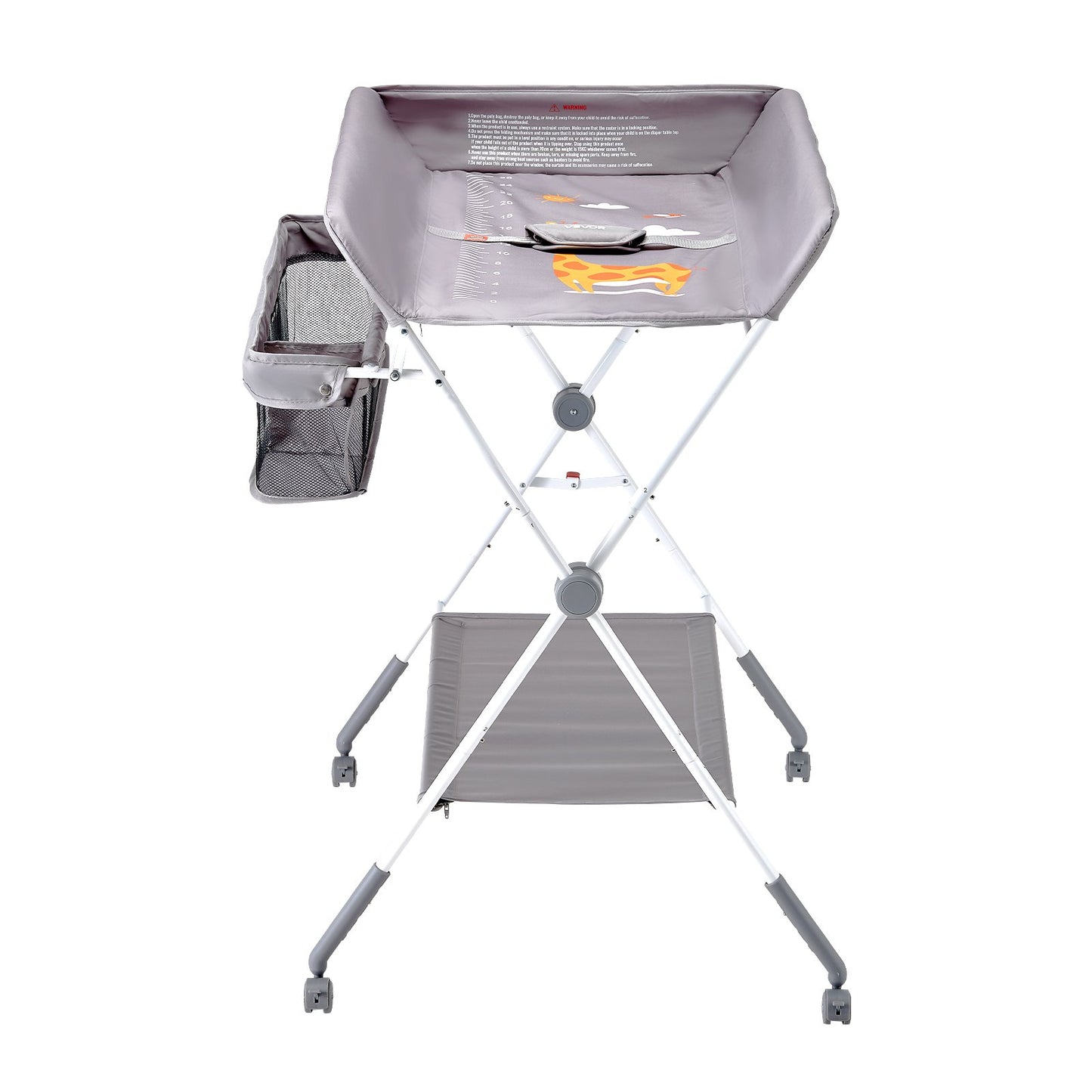 Foldable Baby Changing Diaper Station with Side Basket & Wheels Light Gray