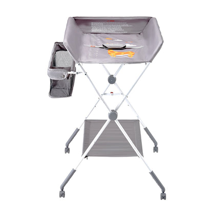 Foldable Baby Changing Diaper Station with Side Basket & Wheels Light Gray