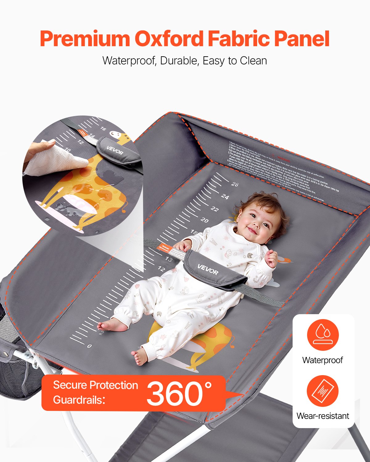 Baby Changing Table, Foldable Diaper Change Station with Side Basket, Adjustable Height Portable Changing Table with Lockable Wheels, Multi-Functional Storage Organizer Nursery, Dark Gray