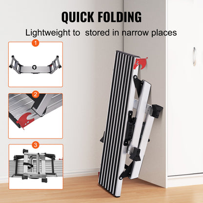 Folding Work Platform, 660 lbs Load Capacity, Aluminum Drywall Stool Ladder, Heavy Duty Work Bench w/ Non-Slip Feet, Ideal for Washing Vehicles, Cleaning, Painting, Decorating