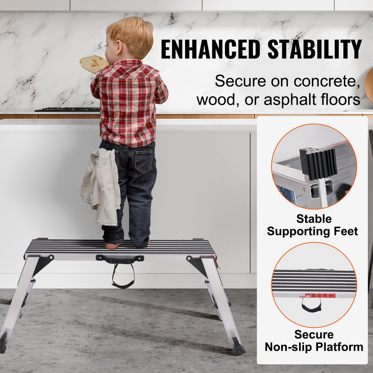 Folding Work Platform, 660 lbs Load Capacity, Aluminum Drywall Stool Ladder, Heavy Duty Work Bench w/ Non-Slip Feet, Ideal for Washing Vehicles, Cleaning, Painting, Decorating