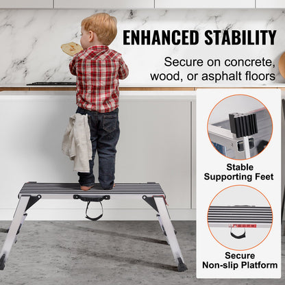 Folding Work Platform, 660 lbs Load Capacity, Aluminum Drywall Stool Ladder, Heavy Duty Work Bench w/ Non-Slip Feet, Ideal for Washing Vehicles, Cleaning, Painting, Decorating