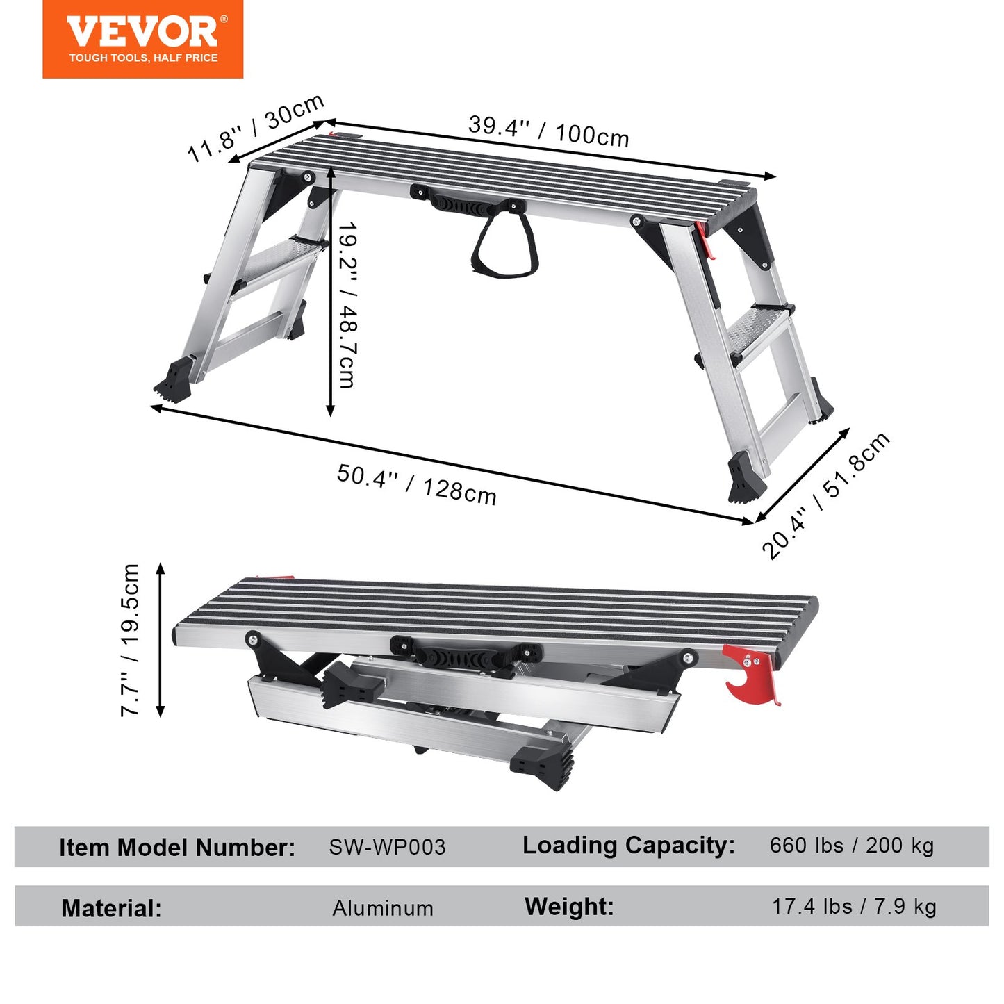 Folding Work Platform, 660 lbs Load Capacity, Aluminum Drywall Stool Ladder, Heavy Duty Work Bench w/ Non-Slip Feet, Ideal for Washing Vehicles, Cleaning, Painting, Decorating