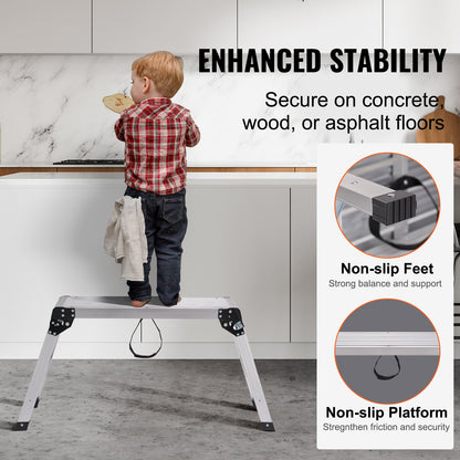 Folding Work Platform, 330 lbs Load Capacity, Aluminum Drywall Stool Ladder, Heavy Duty Work Bench w/ Non-Slip Feet, Ideal for Washing Vehicles, Cleaning, Painting, Decorating