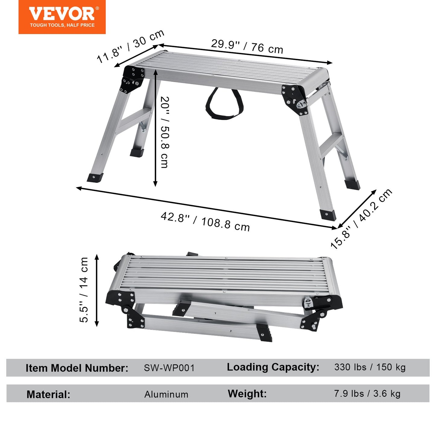 Folding Work Platform, 330 lbs Load Capacity, Aluminum Drywall Stool Ladder, Heavy Duty Work Bench w/ Non-Slip Feet, Ideal for Washing Vehicles, Cleaning, Painting, Decorating