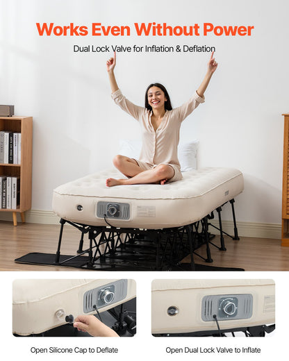Luftmatratze mit Rahmen und Pumpe 1 Person aufblasbares Campingbett 300lbs