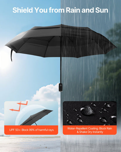 Travel Umbrella, 42 in Portable Compact Umbrellas, Automatic Open-Close Umbrella, Lightweight & Durable with Flexible Fiberglass Ribs, Windproof, Rainproof, and Sun-Blocking Canopy (Black)