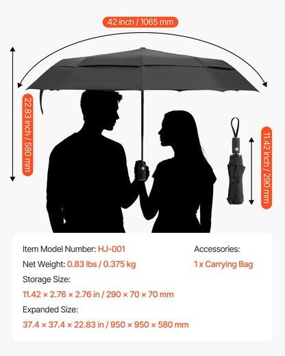 Travel Umbrella, 42 in Portable Compact Umbrellas, Automatic Open-Close Umbrella, Lightweight & Durable with Flexible Fiberglass Ribs, Windproof, Rainproof, and Sun-Blocking Canopy (Black)
