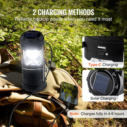 LED Camping Lanterns, 4 Pack Rechargeable Camping Flashlights, Solar & USB Charging, Portable Collapsible, Bulit to Last Lights, As Power Bank, for Hiking, Hurricane Emergency, Outrages, Fishing