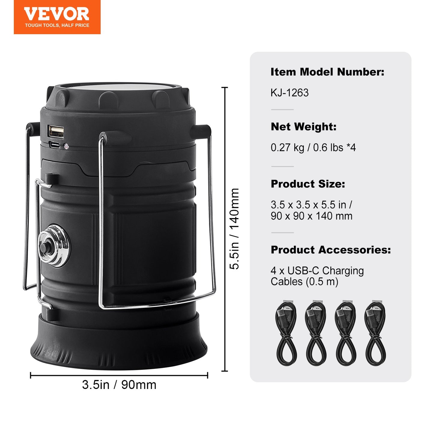 LED Camping Lanterns, 4 Pack Rechargeable Camping Flashlights, Solar & USB Charging, Portable Collapsible, Bulit to Last Lights, As Power Bank, for Hiking, Hurricane Emergency, Outrages, Fishing