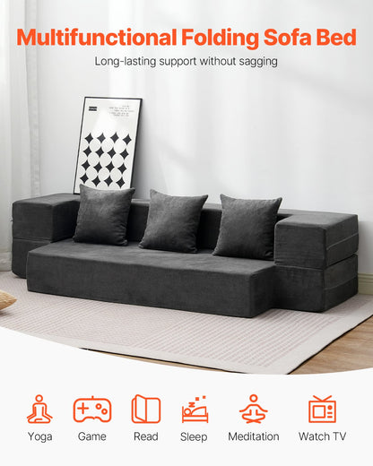 Klappsofa Bett 3-in-1 Klappsofa Bett mit 3 Kissen Dunkelgrau Twin