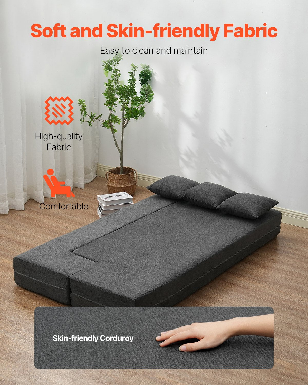 Klappsofa Bett 3-in-1 Klappsofa Bett mit 3 Kissen Dunkelgrau Twin