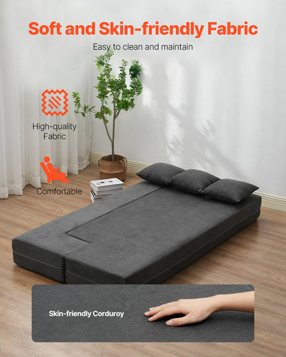 Klappsofa Bett 3-in-1 Klappsofa Bett mit 3 Kissen Dunkelgrau Twin