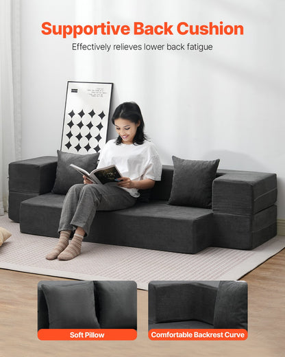 Klappsofa Bett 3-in-1 Klappsofa Bett mit 3 Kissen Dunkelgrau Twin