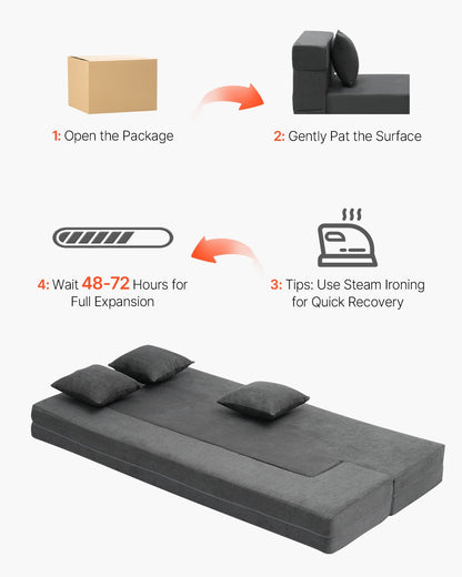 Klappsofa Bett 3-in-1 Klappsofa Bett mit 3 Kissen Dunkelgrau Twin