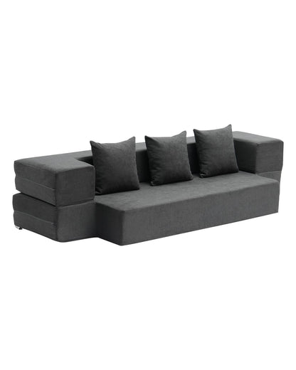Klappsofa Bett 3-in-1 Klappsofa Bett mit 3 Kissen Dunkelgrau Twin
