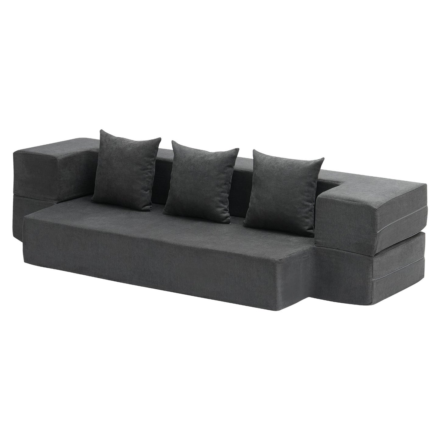 Klappsofa Bett 3-in-1 Klappsofa Bett mit 3 Kissen Dunkelgrau Twin