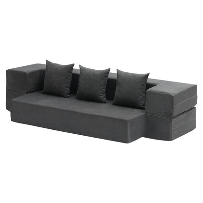 Klappsofa Bett 3-in-1 Klappsofa Bett mit 3 Kissen Dunkelgrau Twin