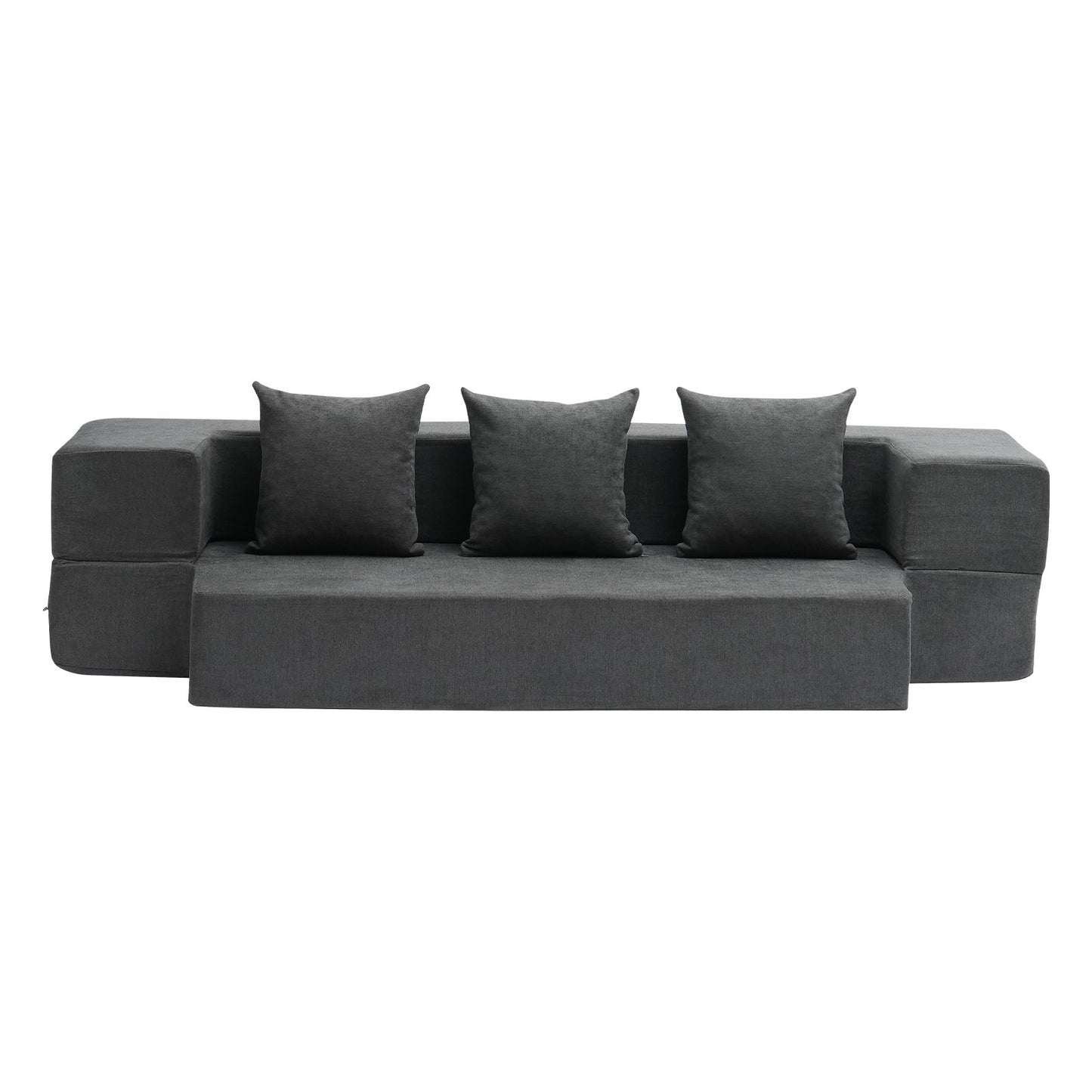 Klappsofa Bett 3-in-1 Klappsofa Bett mit 3 Kissen Dunkelgrau Twin
