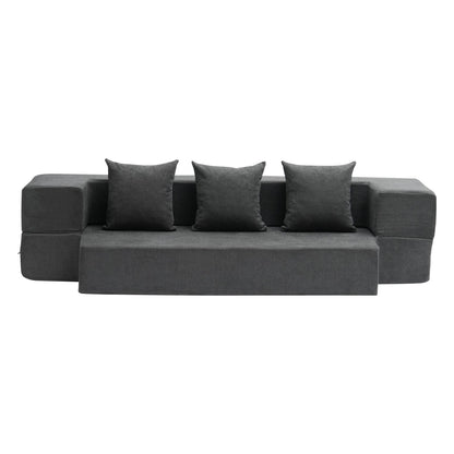 Klappsofa Bett 3-in-1 Klappsofa Bett mit 3 Kissen Dunkelgrau Twin
