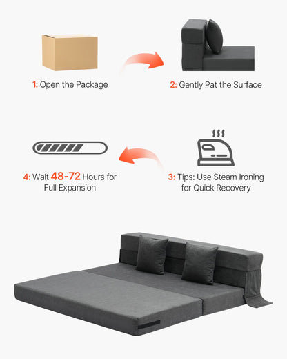 Hopfällbar bäddsoffa 3-i-1 hopfällbar bäddsoffa med 2 kuddar mörkgrå Queen