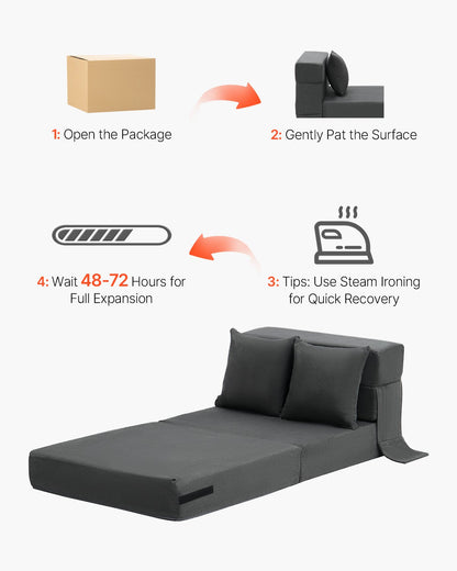 Hopfällbar bäddsoffa 3-i-1 hopfällbar bäddsoffa med 2 kuddar mörkgrå enkel