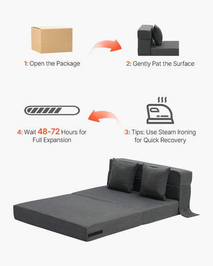 Hopfällbar bäddsoffa 3-i-1 hopfällbar bäddsoffa med 2 kuddar mörkgrå tvilling