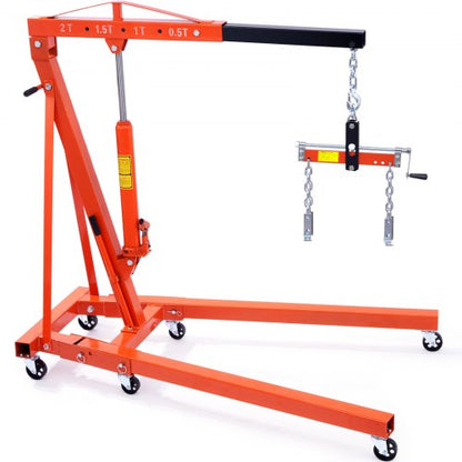 Hydraulic Engine Hoist with Lever, 2 Ton/4400 LBS Heavy-duty Cherry Picker Shop Crane, Foldable Engine Crane and Engine Hoist leveler for Auto Repair, Motors, Weights Lifting, Loading