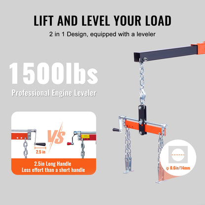 Hydraulic Engine Hoist with Lever, 2 Ton/4400 LBS Heavy-duty Cherry Picker Shop Crane, Foldable Engine Crane and Engine Hoist leveler for Auto Repair, Motors, Weights Lifting, Loading