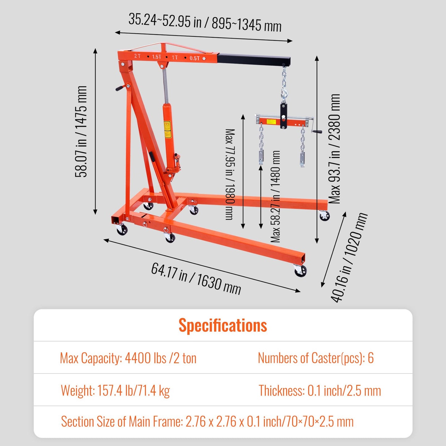 Motorisierte Hebevorrichtung 4400 Pfund/2 Tonnen Hubarbeitsbühne Werkstattkran Lasthebewerkzeuge