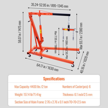 Motorisierte Hebevorrichtung 4400 Pfund/2 Tonnen Hubarbeitsbühne Werkstattkran Lasthebewerkzeuge