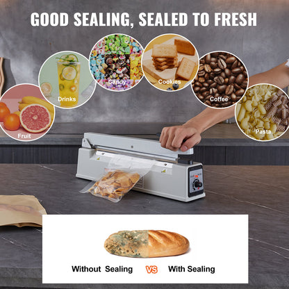 Impulse Sealer 12 inch, Manual Heat Sealing Machine with Adjustable Heating Mode, Aluminum Shrink Wrap Bag Sealers for Plastic Mylar PE PP Bags, Portable Poly Bag Sealer with Extra Replace Kit