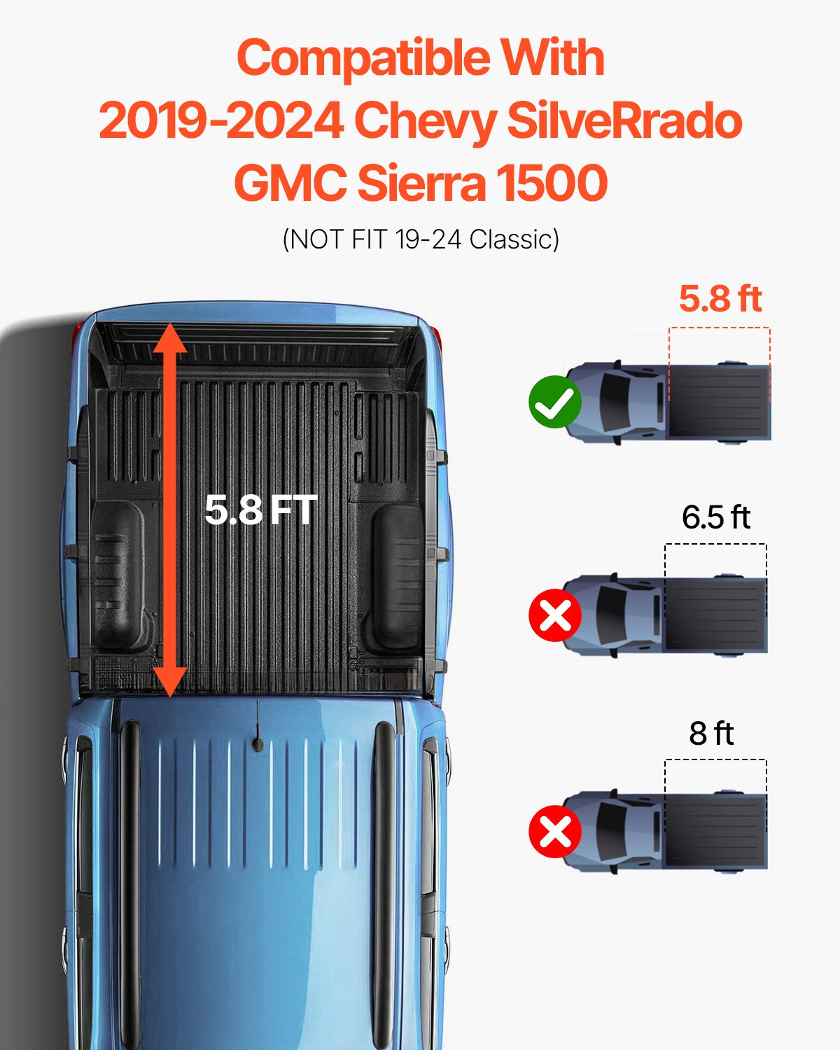 Dreifach faltbare Ladeflächenabdeckung für 19-24 Chevy Silverado GMC Sierra 1500